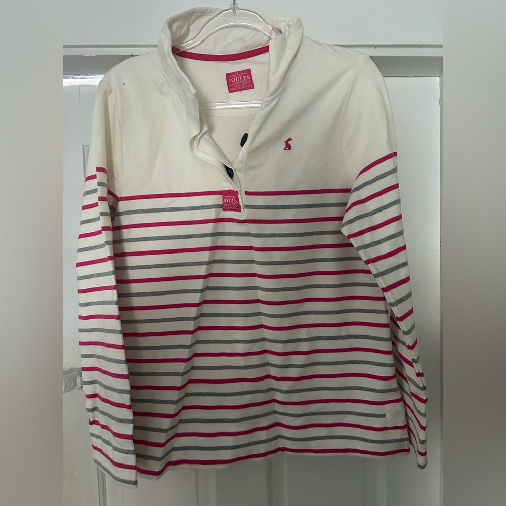 Joules Long Sleeve Shirt - Cream With Pink And Gray Stripes